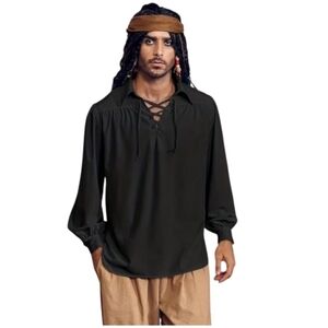 NWOT Men's Black Lace-Up Pirate/ Gothic/Renaissance Costume Shirt Sz L